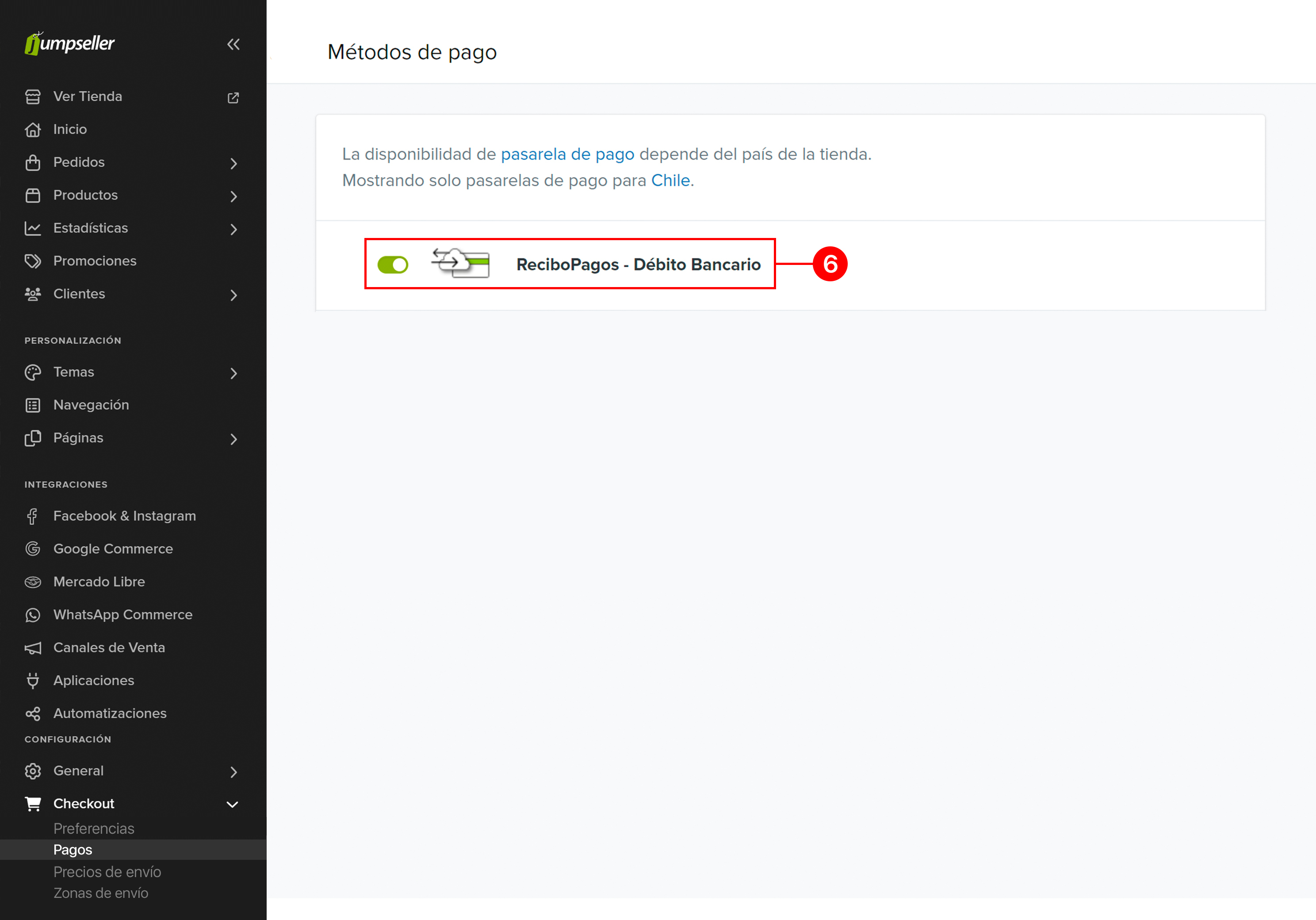 Imagen 3 del paso a paso para integrar Recibo Pagos a tu página Web con JumpSeller